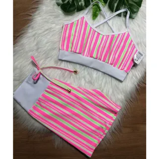 Conjunto Fitness Feminino Alcinha e Short com Cordinha - Rosa rosa bebê