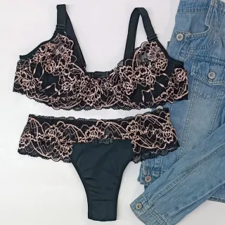 Conjunto Bicolor Plus Size 565 - Lingerie de Renda Tamanho Especial - Lilas/Verde