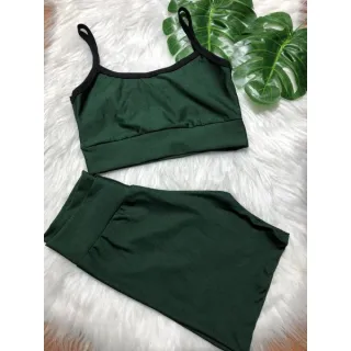 Top de alcinha reforçada + conjunto short para academia - Vermelho de alcinha