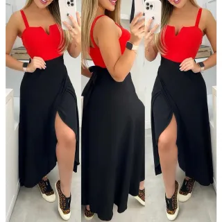 Multi Formas Saia Longa Envelope Lisa com Amarrar e Forro Viscolino - Saia Envelope Verde Bandeira