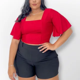 Cropped feminino plus size, blusinha manguinha, todas as cores do verão - Amarelo