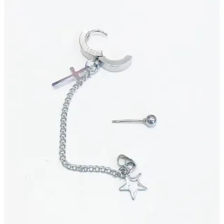 Argola com Cruz e Corrente em Aço Inox - Modelo Variado - 1furo+pressão com Cruz