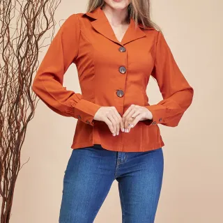 Camisa casual feminina social com gola e botões DL91135 - Terra cota