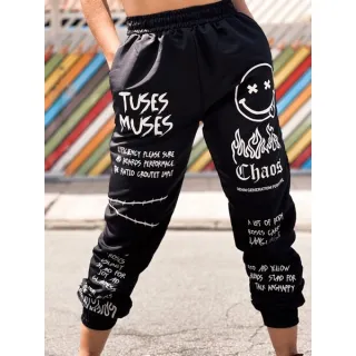 Street Jogger Tactel Feminina Letras Tik Tok Bolso Escrita - PRETA ESCRITA