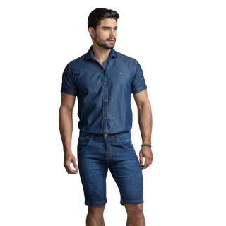 Manga Longa e Curta Slim Masculina Camisa Jeans Premium
