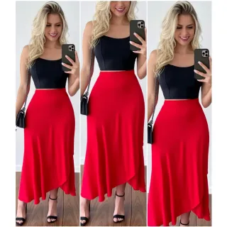 Multi Formas Saia Longa Envelope Lisa com Amarrar e Forro Viscolino - Saia Envelope Verde Bandeira