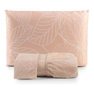 Cama Box Casal King Size Jogo Lençol 3 Peças Tecido 200 Fios - Floral Verde