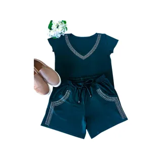 Moda Plus Size: Conjunto Shorts Pedraria Blusa Princesa P Xgg CPV - Branco