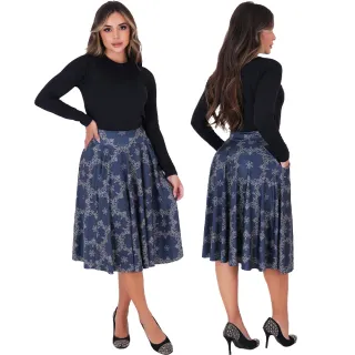 Moda Feminina Evangélica - Saia Plissada Godê - FAIXA PRETA