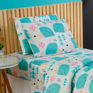 Estampas Infantis Geométricas Florais - Jogo de Lençol Solteiro 02 Peças - Único