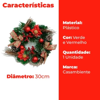 Porta Guirlanda Natal Vermelho Laço 30x30cm - Casambiente NATAL154 - Único