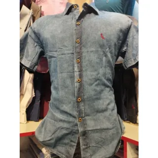 Manga curta camisa social jeans: estilo e conforto em uma peça - Azul Escuro