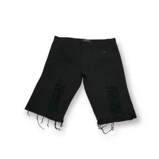 Promoção Bermuda Masculina Jeans Barato Preto Branco Desfiado - Branco