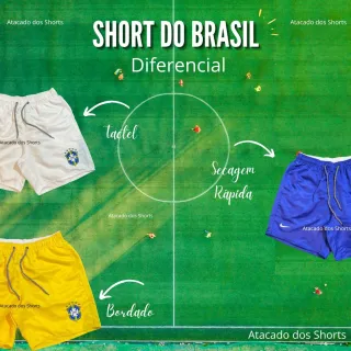 Short Copa do Mundo Tactel Bordado Seleção Brasileira Neymar - Verde Neon (liso)