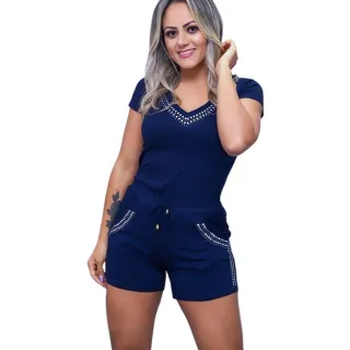 Moda Plus Size: Conjunto Shorts Pedraria Blusa Princesa P Xgg CPV - Branco