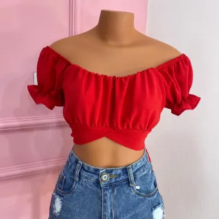 Moda 2023: Cropped Gringa com manga amarração nas costas - Rosa Vivo