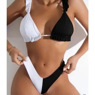 Biquini Rosa Mel Babado Asa Delta Duas Cores Cortininha com Bojo - Roxo