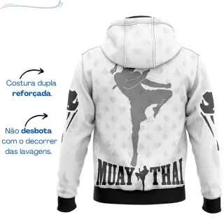 Blusa Moletom Muay Thay Lutador - Ideal para Amantes de Artes Marciais e Treino na Academia - Branco