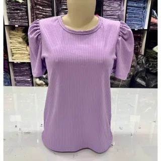 Super Moda Blusa Canelada Feminina Princesa Manga Curta Bufante - Branco