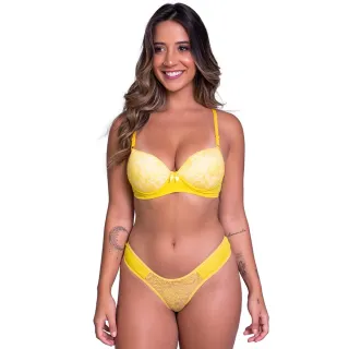 Conjunto Brenda com Bojo Lingerie Microfibra e Renda - Vermelho