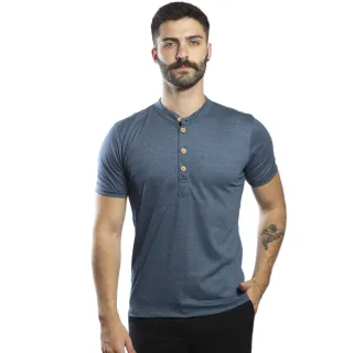 Malha PET Slim Camiseta Henley Gola Padre - Raryel - MESCLA