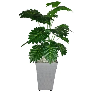 Vaso Decorativo com Planta Artificial de Folhagem - Decoração Ornamental - Telha 35cm