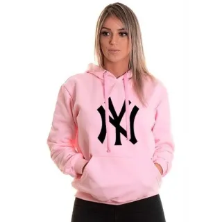 Blusa de Frio Canguru Moletom Feminino em Algodão New York NY - Cinza