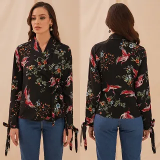 High - Camisa Social Estampa De Passaros / W99912 - Azul