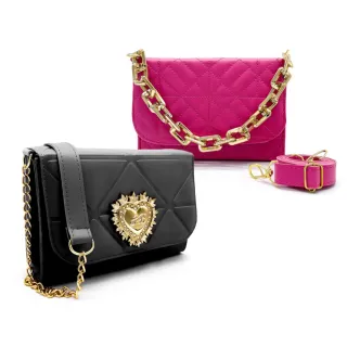 Bolsa Coração e Kit de Bolsas Transversais Femininas - Luxo - rosa/branco