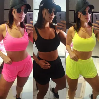Roupa de Academia Conjunto Fitness Top Alcinha e Short Duplo com Bojo - Verde água