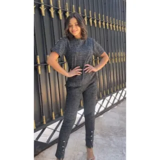 Jacquard Super Elegante Conjunto Feminino de Calça e Blusa - Rosa Pink