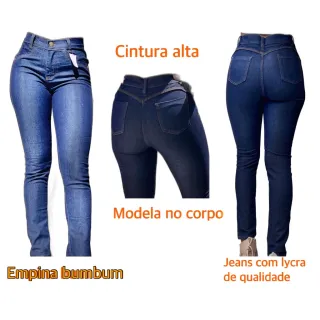 Promoção Kit 3 Calça Jeans Feminina Cintura Alta com Lycra - Empina Bumbum - 42