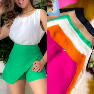 Saia Short Feminina Zara Liso Alfaiataria Top Modas - Areia
