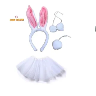 Fantasia de Coelho para Carnaval e Festa - Kit Tiara + Saia Tule - Coelho rosa+saia brilho branca