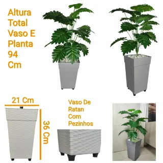 Vaso Decorativo com Planta Artificial de Folhagem - Decoração Ornamental - Telha 35cm