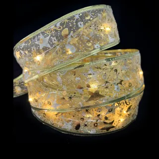 Laço de Natal com LED, Fita de Arame de Cobre - 10M - Lanterna dourada