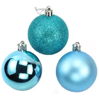 Bola de Natal Azul Claro Lisa Fosca Glitter 8cm - Kit com 12 - Único