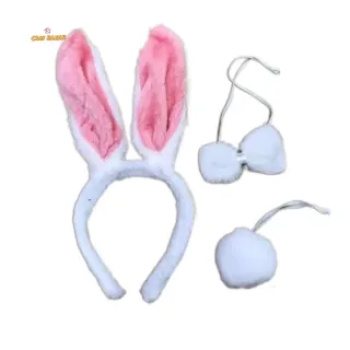Fantasia Cosplay Kit Tiara Arco de Cabelo com Orelhas de Anjo e Coelho para Carnaval e Festa - Anjo Branco
