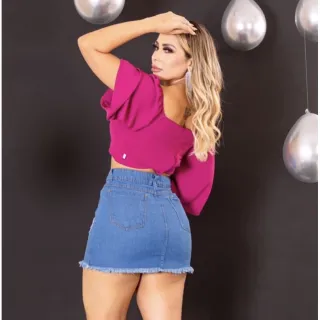 Destroyed Saia Jeans Feminina Cintura Alta - Saia média