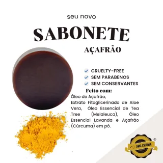 Sabonete Vegetal Artesanal de Açafrão - Redução de Pelos, Anti Acne, Vegano - Único