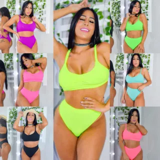 Biquíni Cintura Alta Canelado - Moda Verão 2023 (Com Bojo)