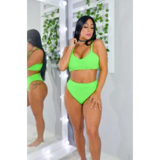 Biquíni Cintura Alta Canelado - Moda Verão 2023 (Com Bojo) - Amarelo