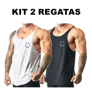 Regatas cavada smile shadow 100% algodão - Kit com 2 unidades - PRETA + MARINHO