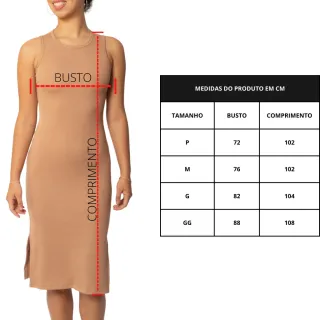 Vestido Feminino Midi Regata Canelado com Fenda Lateral - P ao GG - Vermelho