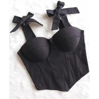 Corselet Cropped Feminino Bengaline Alcinha Amarrar Bojo