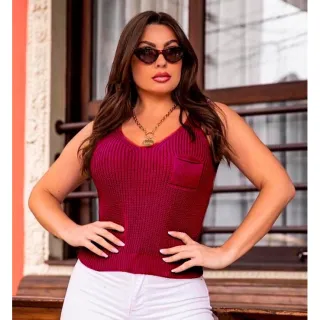 Regatinha Tricot Feminina Basica Com Bolsinho - Raryel - Azul-claro