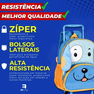 Clio Pets Zoo Animais Mochila Infantil Escolar c/ Rodinhas - Cachorro Vermelho