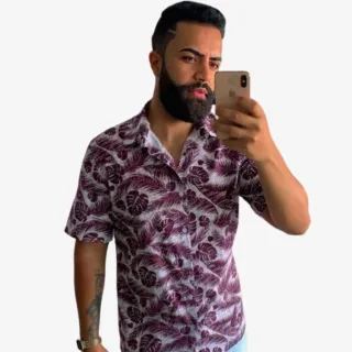 Camisa Slim Masculina Estampada Listrada - Compre Online na Raryel - 28- Floral Branca e Azul