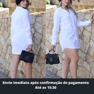 Moda Feminina Camisa Social Lisa Manga Longa Chemise - Branco