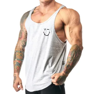 Estampa Shadow Smile - Regata Cavada Masculina em Algodão Bombey - Branca